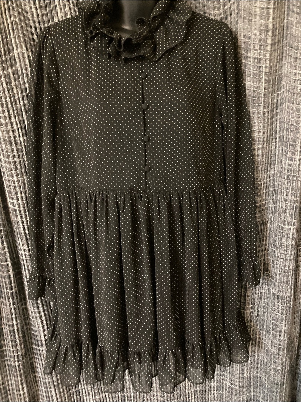 Zara Black Polka Dot Ruffled Long Sleeve Dress